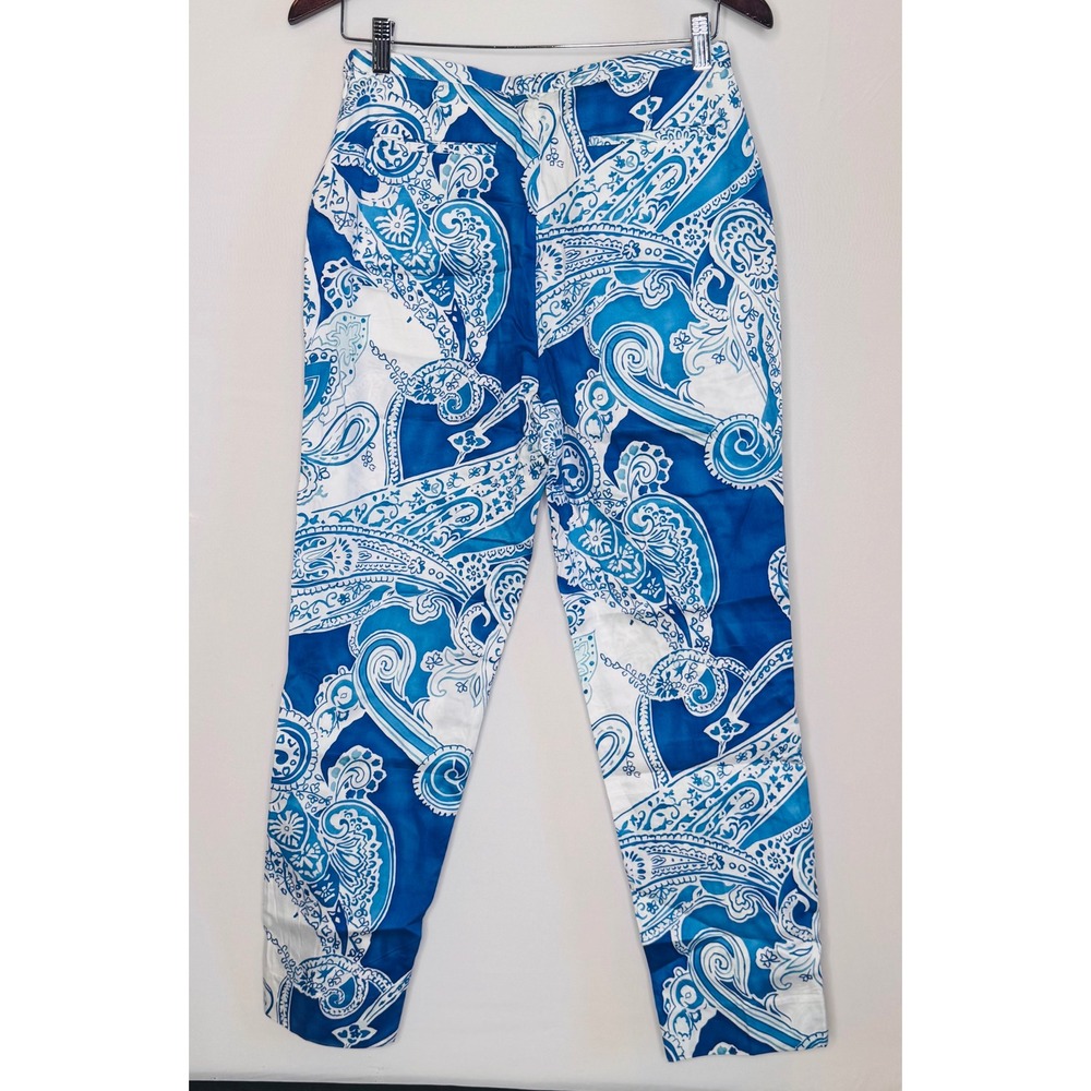 Ralph Lauren Sport Paisley Pants Womens 8 Blue White‎ Cotton Preppy Coastal Boho